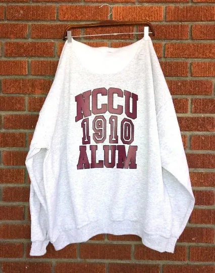 Handmade NCCU 1910 Alum Ash Grey Maroon Crew Neck or Off Shoulder Lightweight Sweatshirt