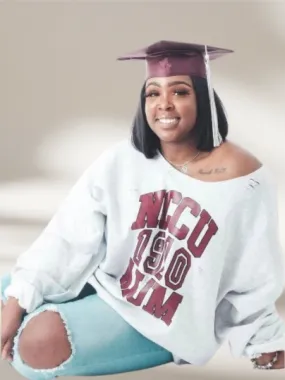 Handmade NCCU 1910 Alum Ash Grey Maroon Crew Neck or Off Shoulder Lightweight Sweatshirt