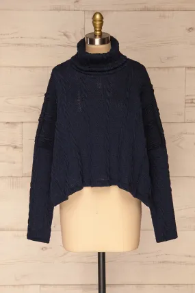 Hellen Navy | Cropped Knit Sweater