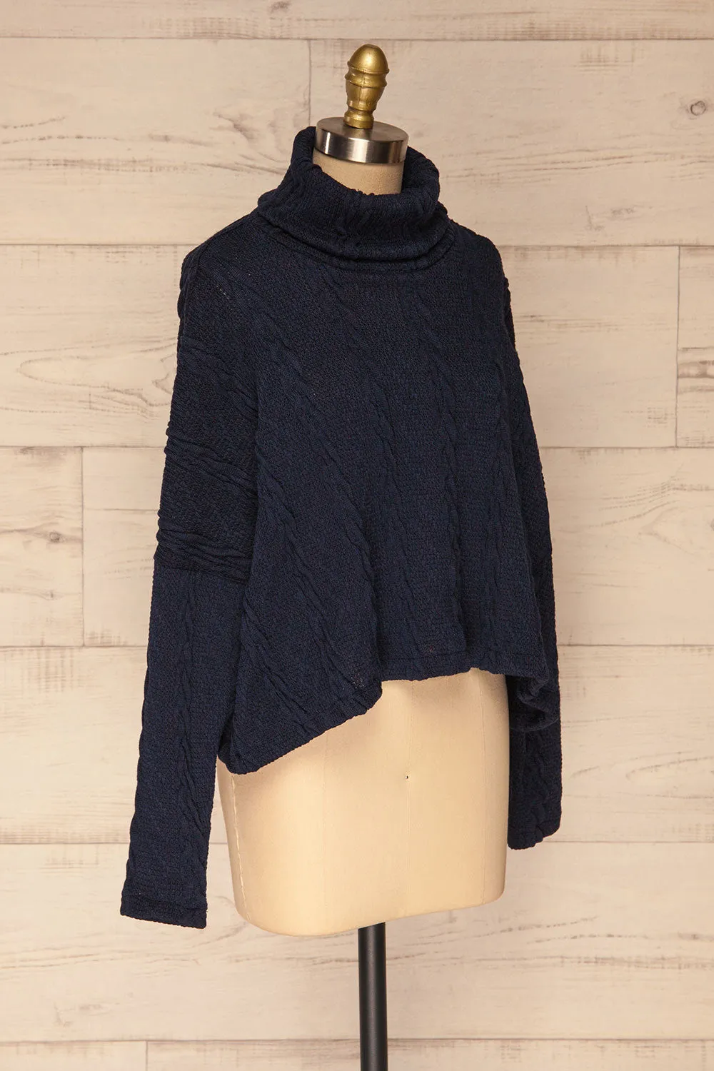 Hellen Navy | Cropped Knit Sweater