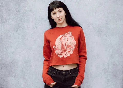 Heron and Nasturtium Cropped Crewneck