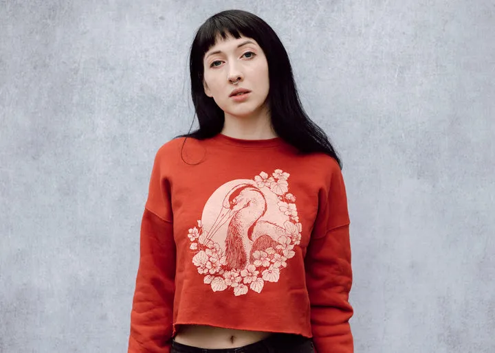 Heron and Nasturtium Cropped Crewneck