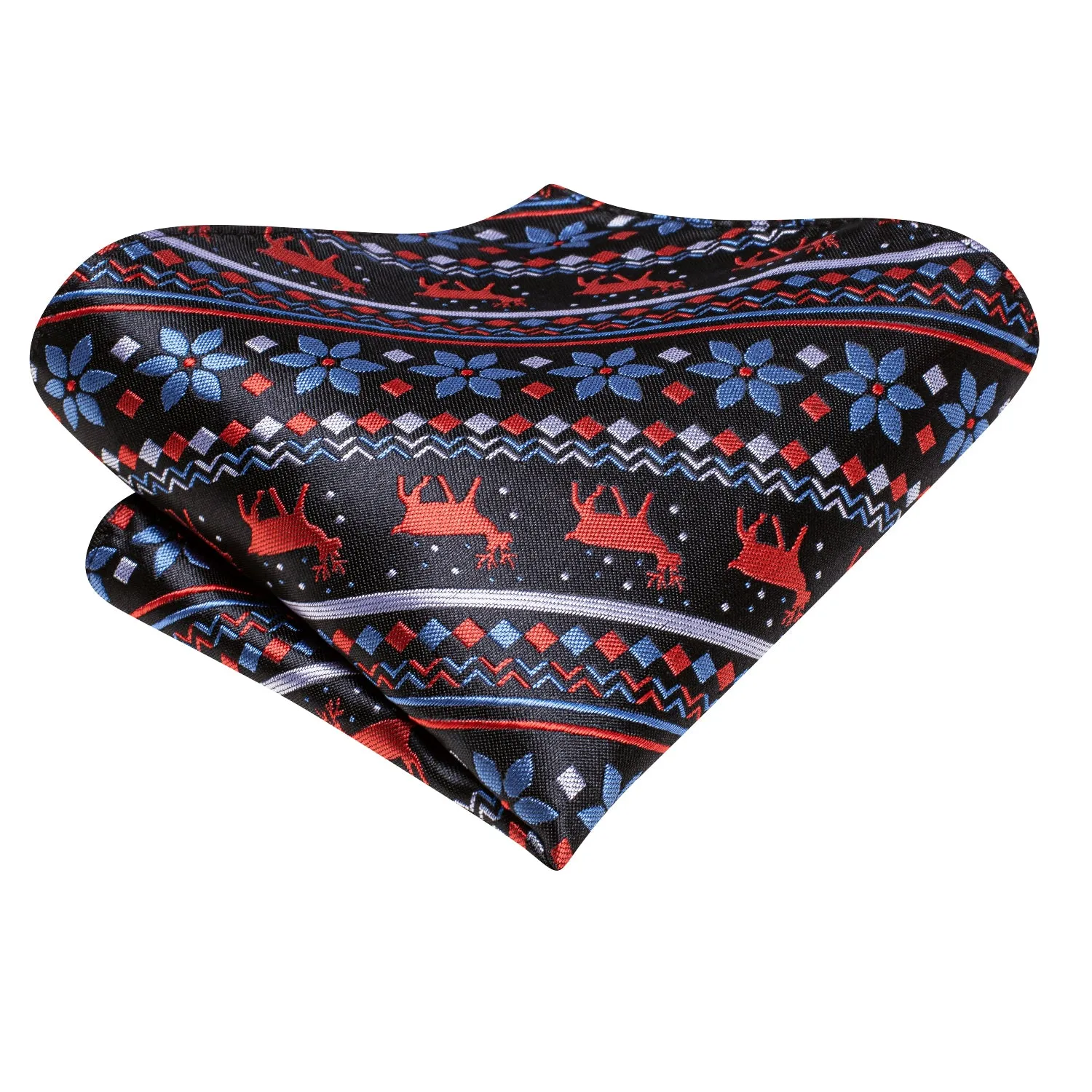 Hi-Tie Black Blue Red Novelty Xmas Necktie Pocket Square Cufflinks Set