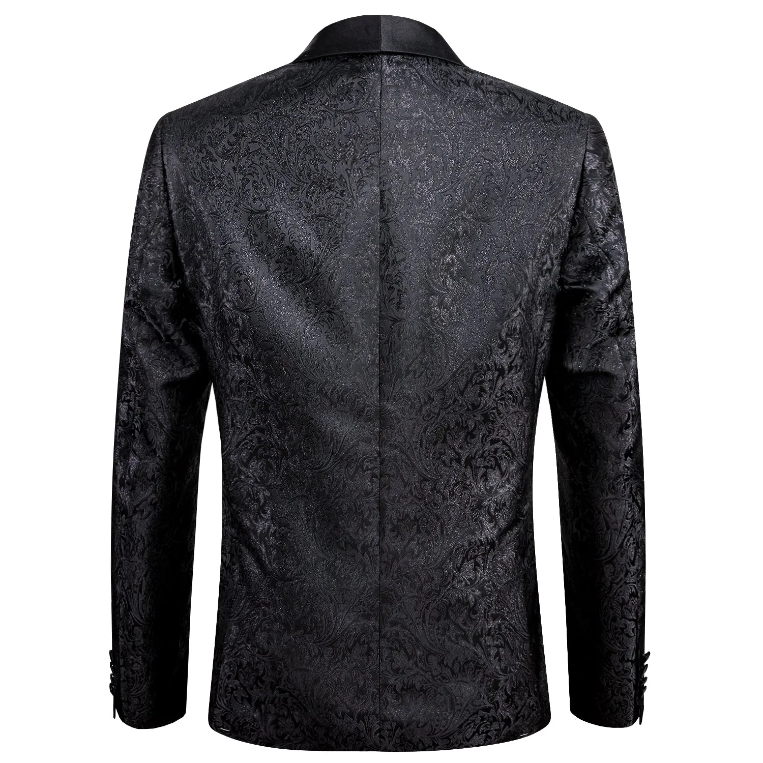 Hi-Tie Black Formal Blazer Shining Floral Men's Black Shawl Lapel Suit