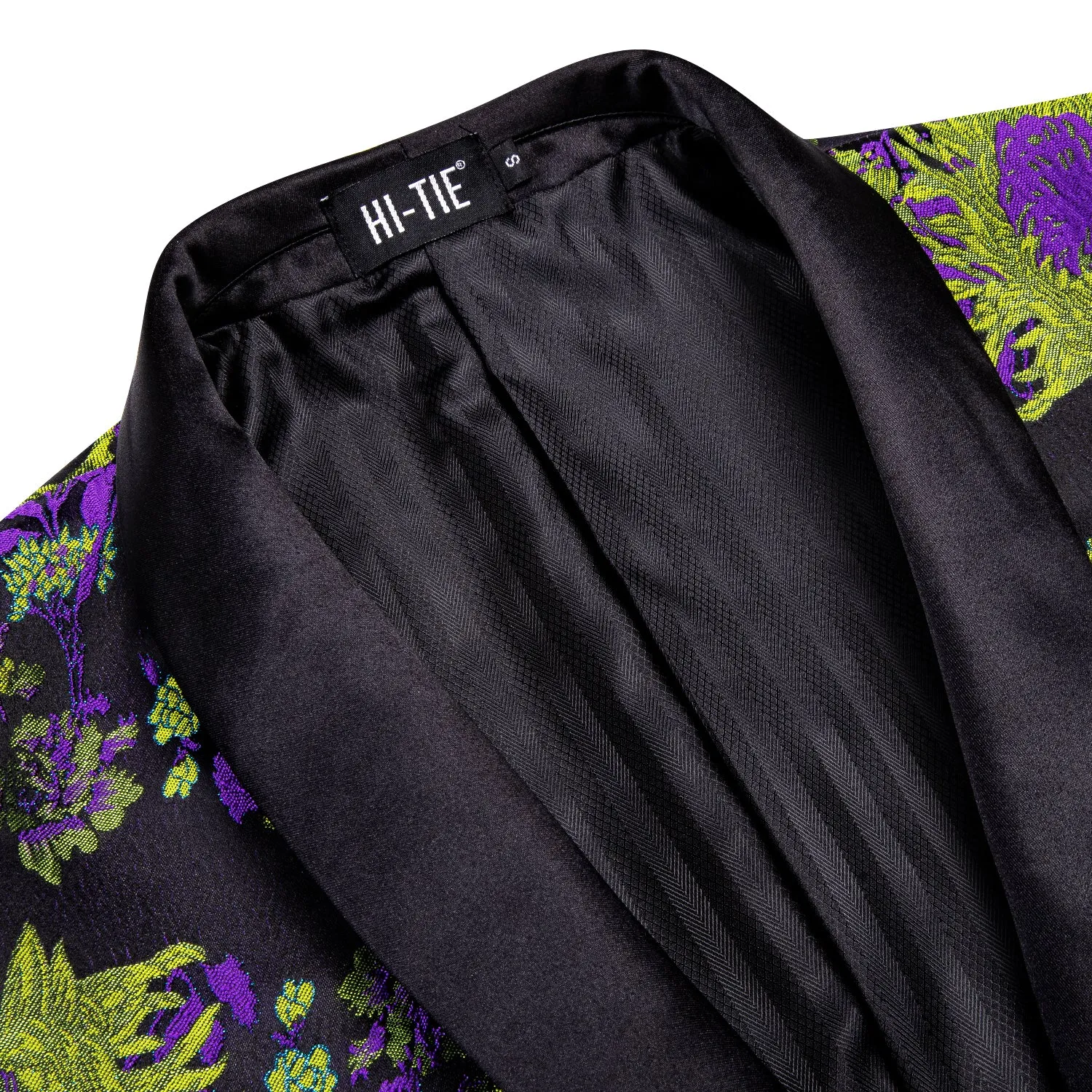 Hi-Tie Black Shawl Lapel Luxury Black Yellow Purple Floral Men's Suit