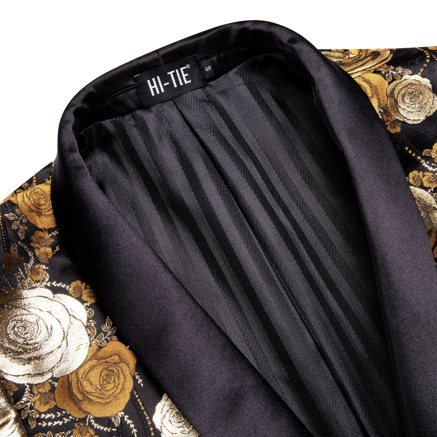 Hi-Tie Black Shawl Lapel Luxury Brown Golden Floral Men's Suit Set