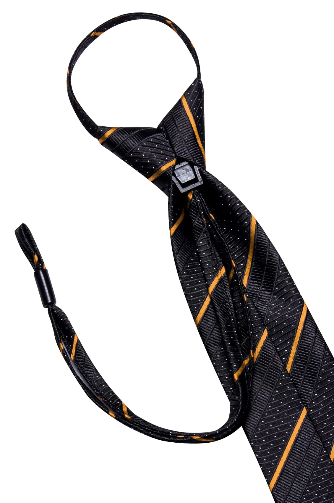 Hi-Tie Black Tie White Dots Gold Stripes Mens Novelty Pre-Tied Tie Set