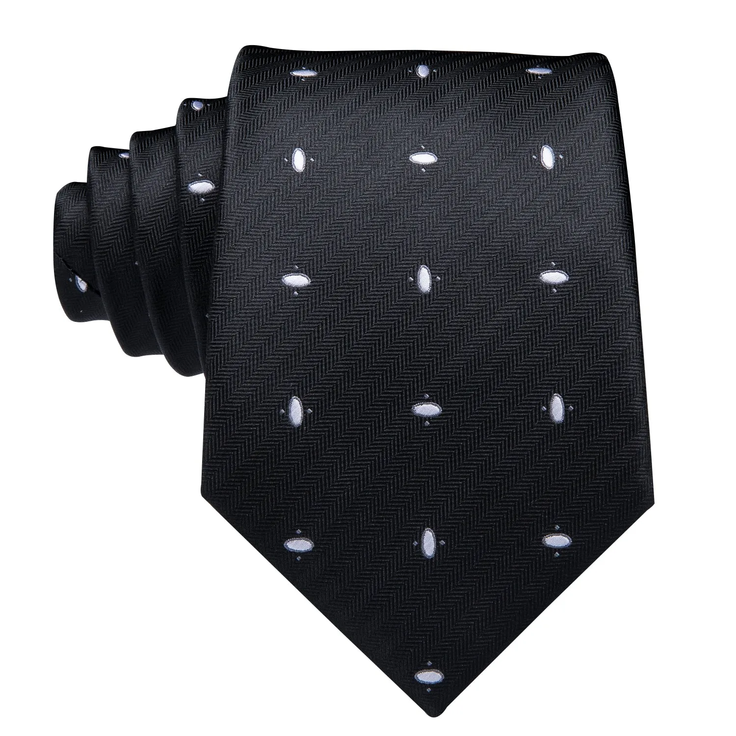 Hi-Tie Black White Polka Dot Necktie Pocket Square Cufflinks Sets