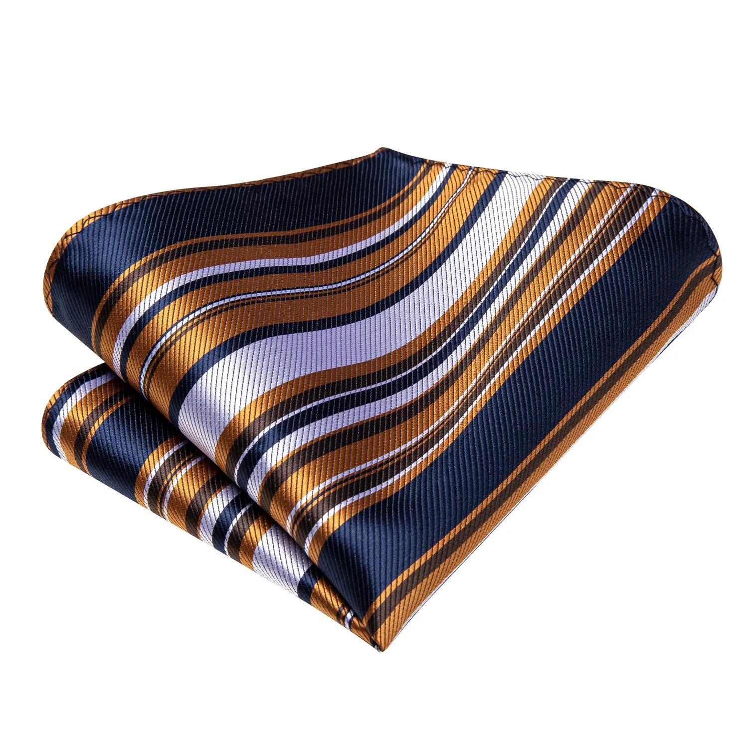 Hi-Tie Blue Golden White Striped Necktie Pocket Square Cufflinks Set