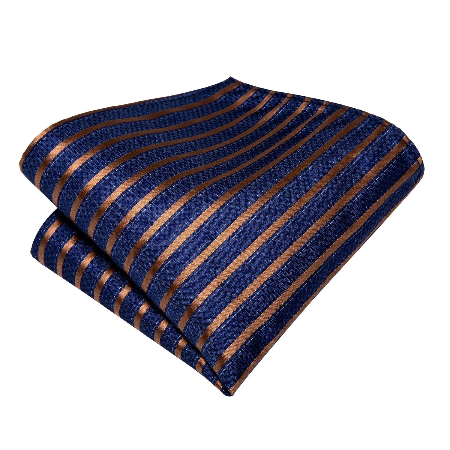 Hi-Tie Blue Necktie Gold Striped Silk Tie Pocket Square Cufflinks Set