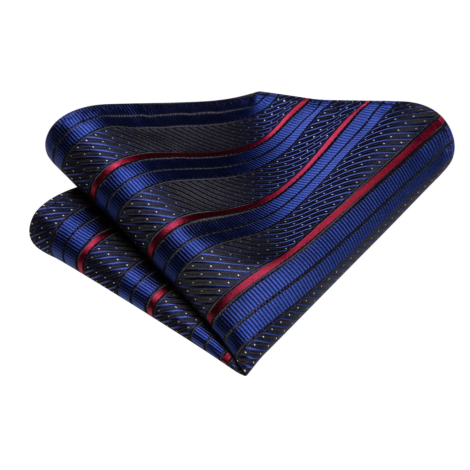 Hi-Tie Blue Red Striped White Dot Necktie Pocket Square Cufflinks Set