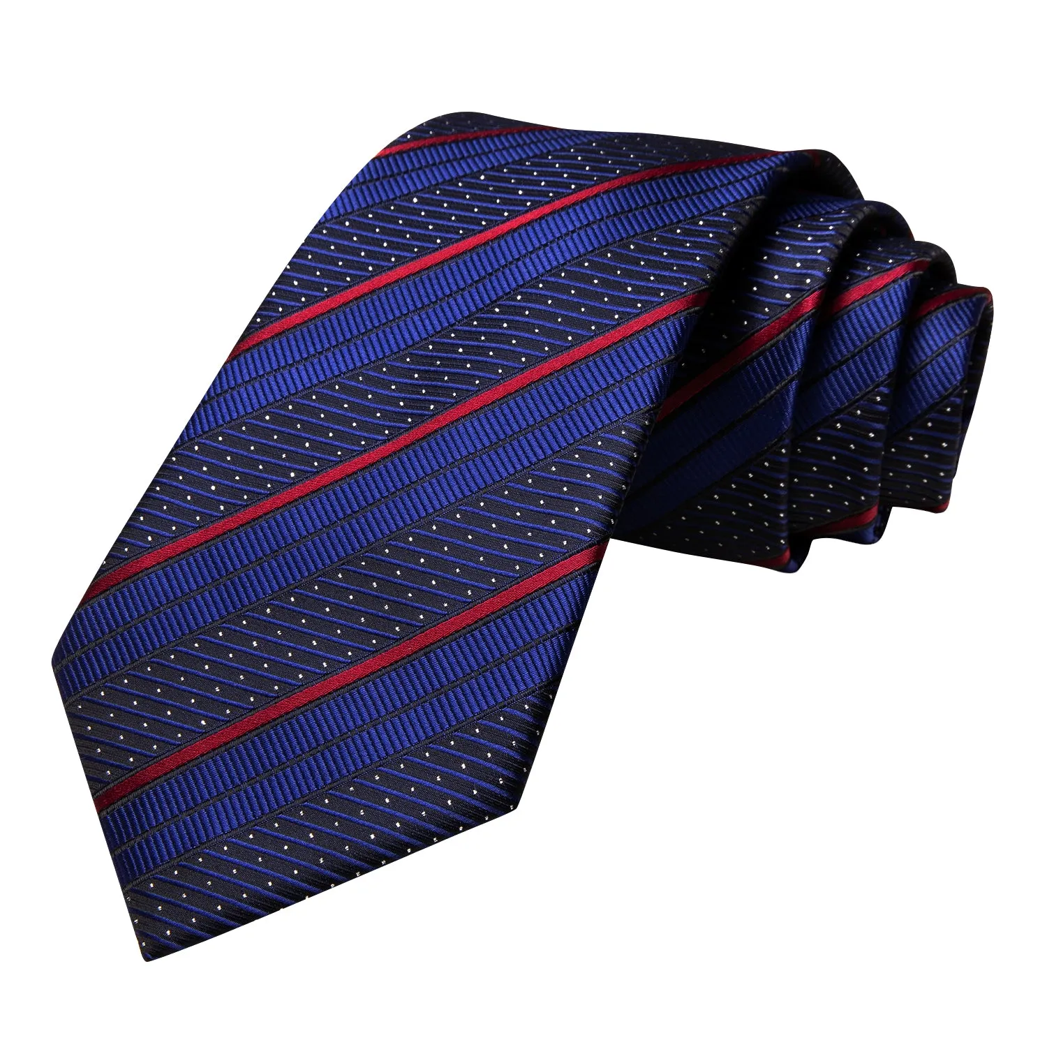 Hi-Tie Blue Red Striped White Dot Necktie Pocket Square Cufflinks Set