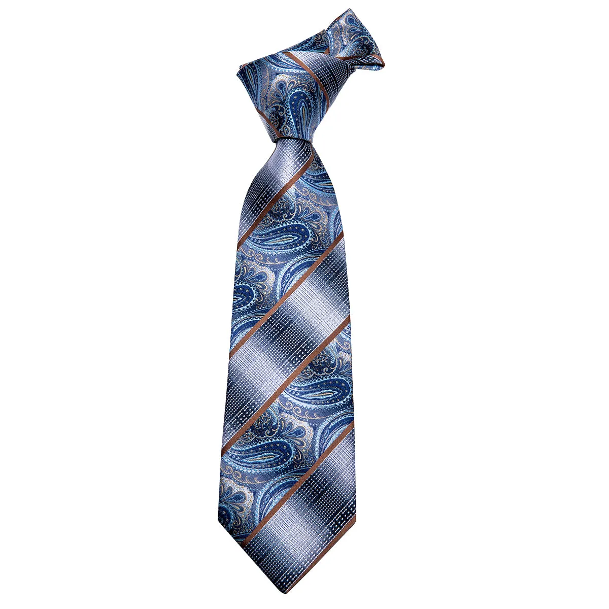 Hi-Tie Blue Silver Paisley Silk Necktie Pocket Square Cufflinks Set