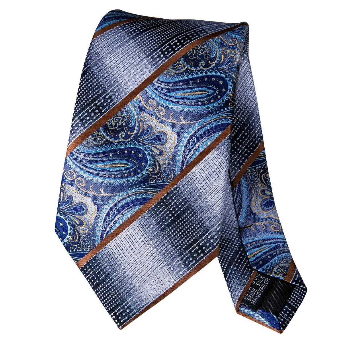 Hi-Tie Blue Silver Paisley Silk Necktie Pocket Square Cufflinks Set