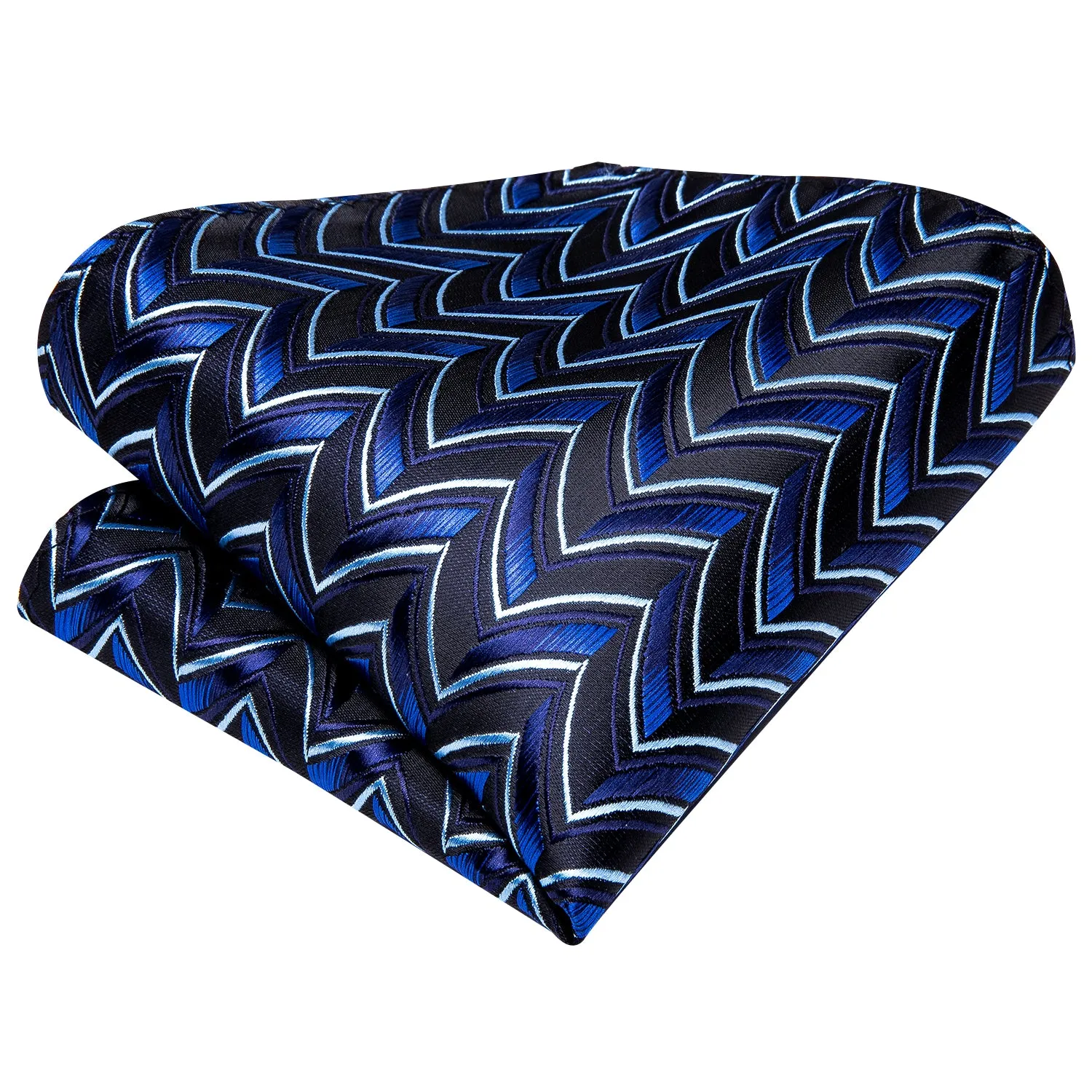 Hi-Tie Blue Striped Novelty Tie Pocket Square Cufflinks Set