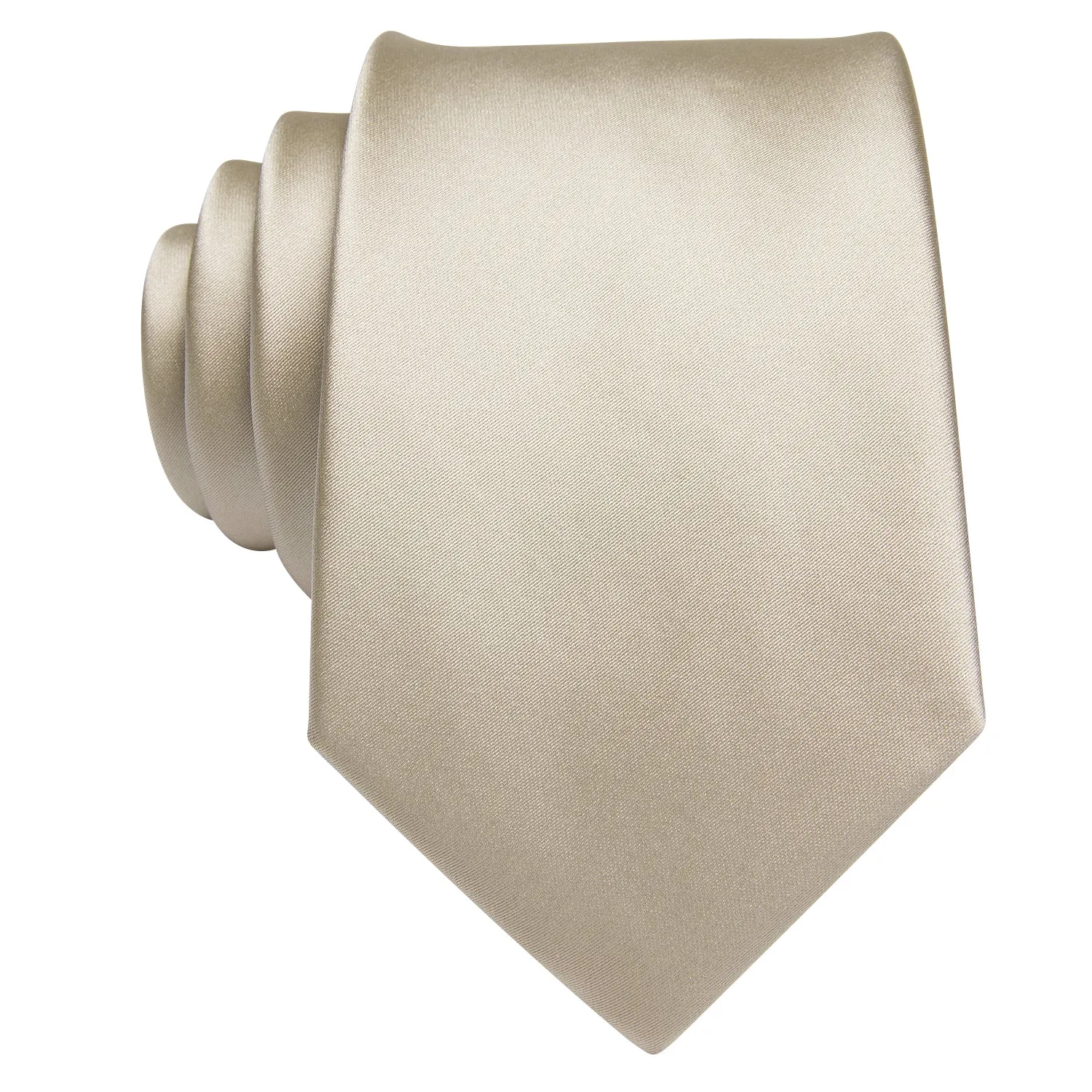 Hi-Tie Champagne Wedding Tie Solid Necktie Pocket Square Cufflinks Set