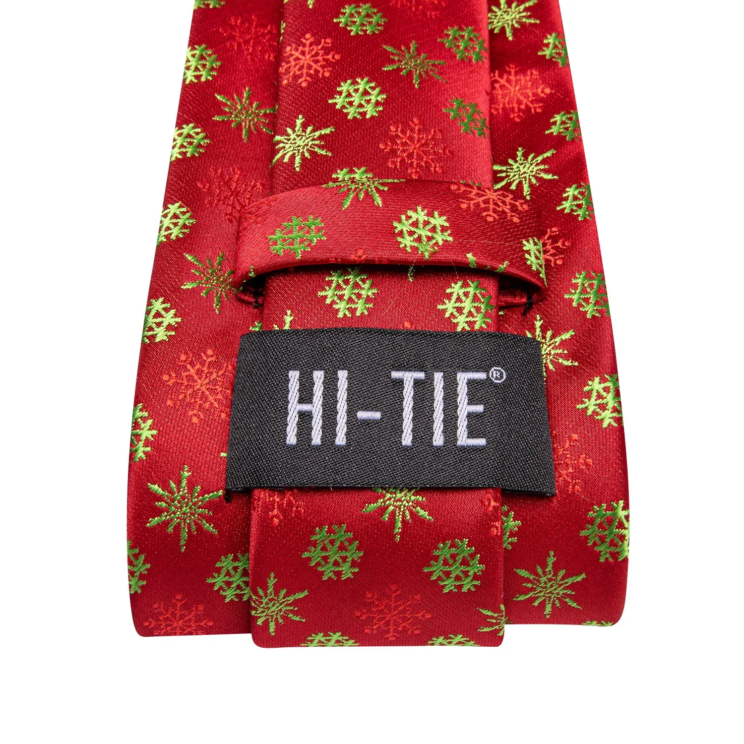 Hi-Tie Christmas Red Snowflakes Men's Tie Pocket Square Cufflinks Set