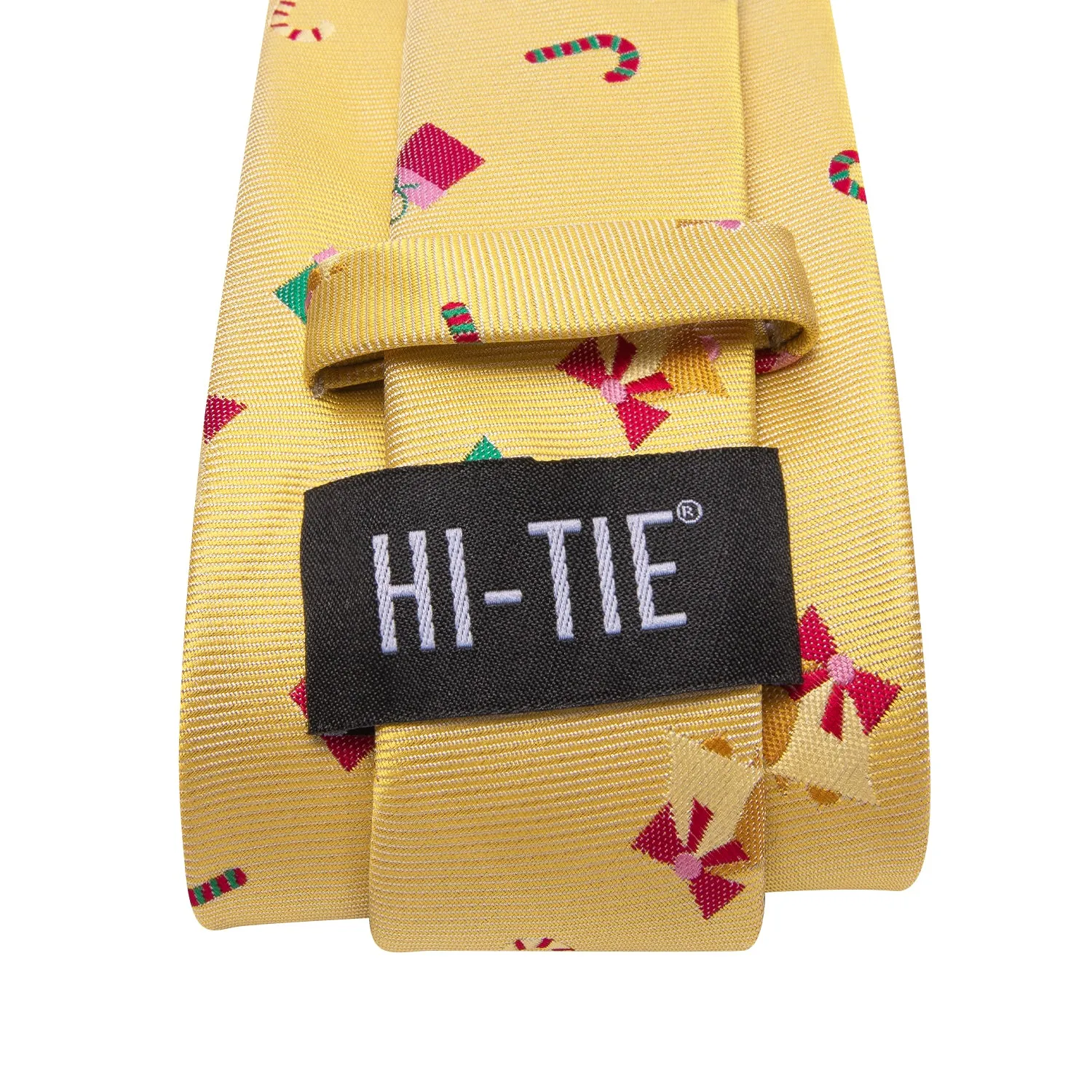 Hi-Tie Christmas Yellow Novelty Men's Tie Pocket Square Cufflinks Set