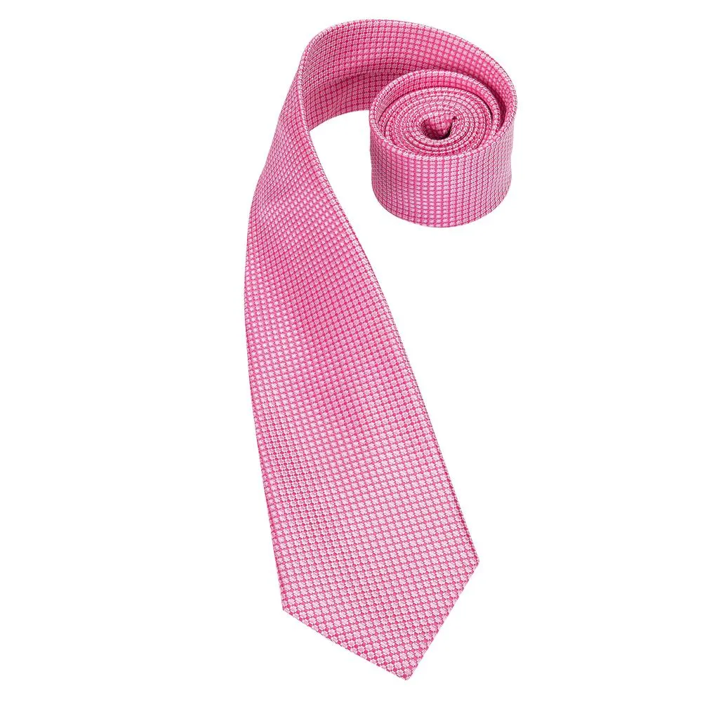 Hi-Tie Classic Pink Necktie Plaid Mens Tie Pocket Square Cufflinks Set