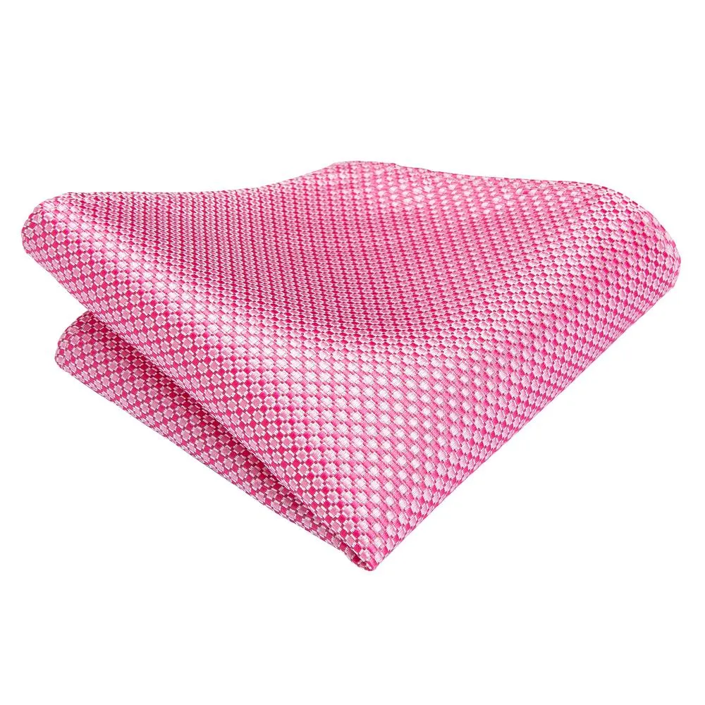 Hi-Tie Classic Pink Necktie Plaid Mens Tie Pocket Square Cufflinks Set