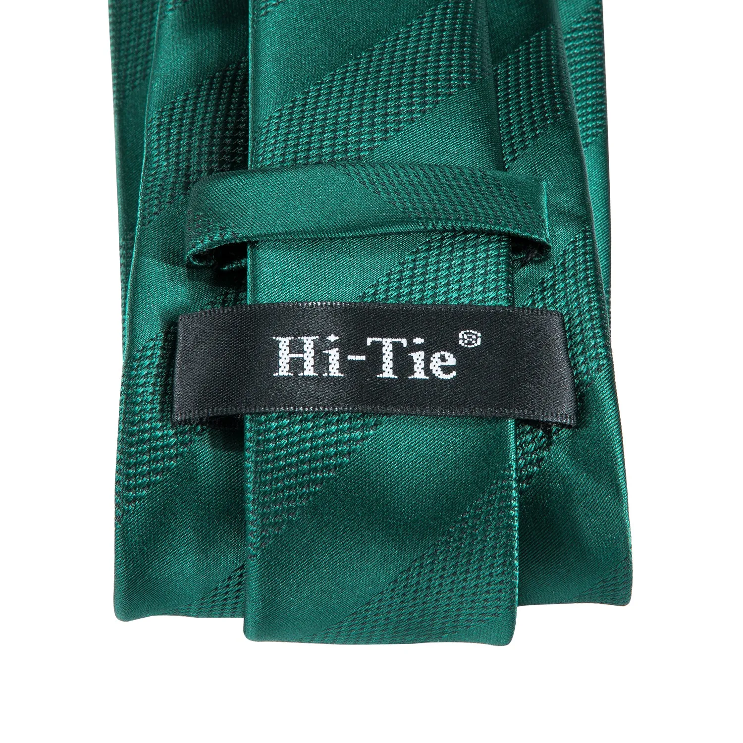 Hi-Tie Dark Green Necktie Striped Mens Tie Pocket Square Cufflinks Set