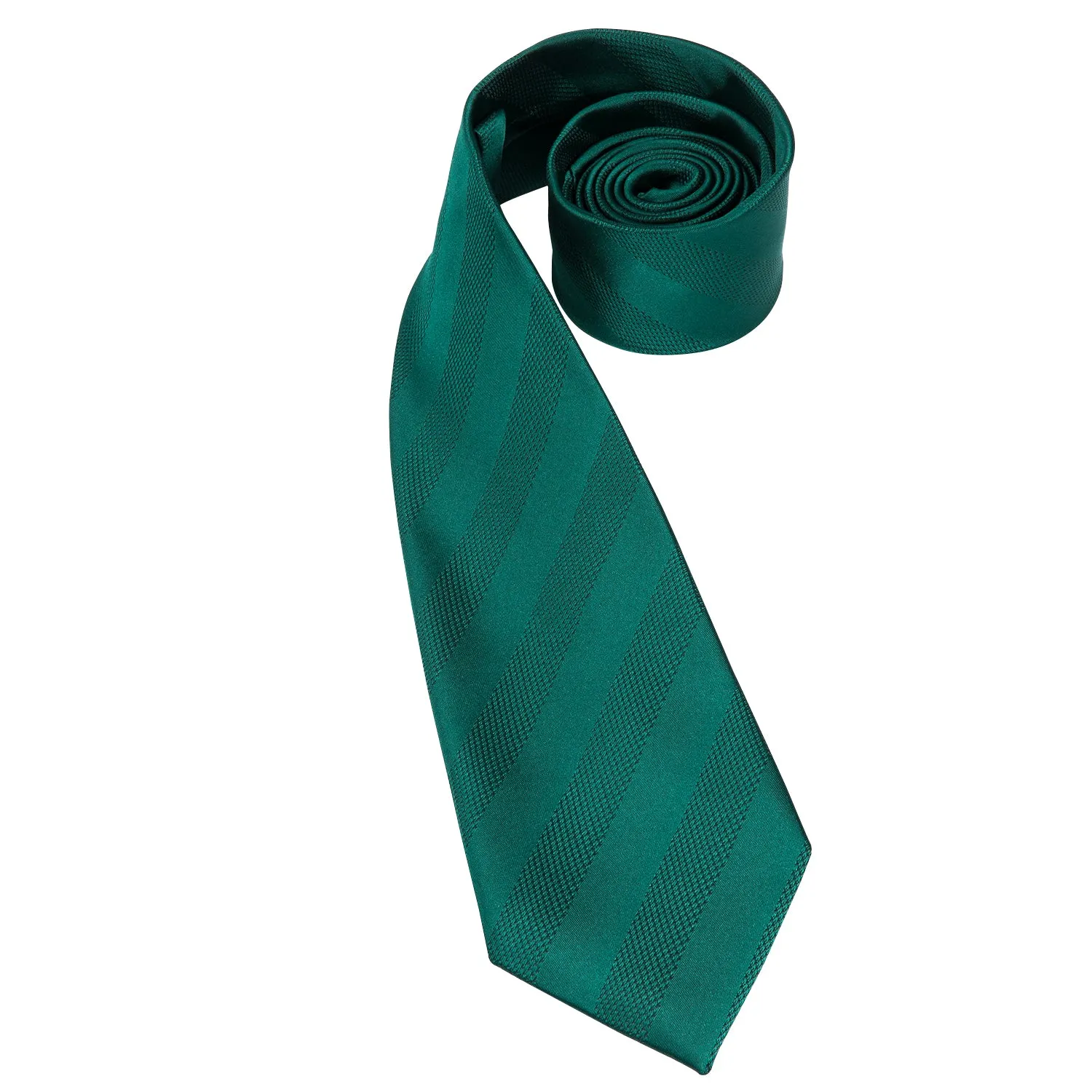 Hi-Tie Dark Green Necktie Striped Mens Tie Pocket Square Cufflinks Set