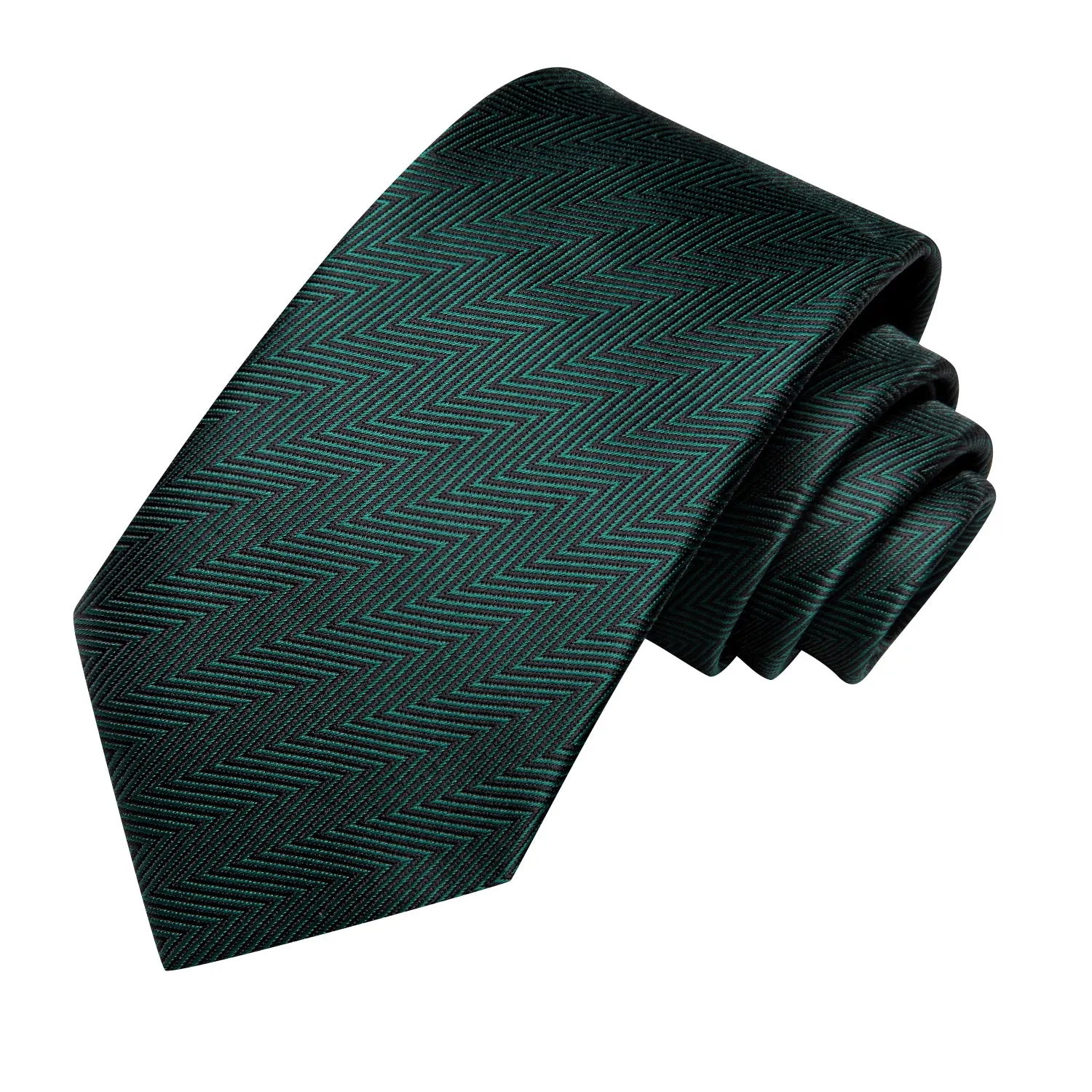 Hi-Tie Dark Green Novelty Woven Tie Pocket Square Cufflinks Set