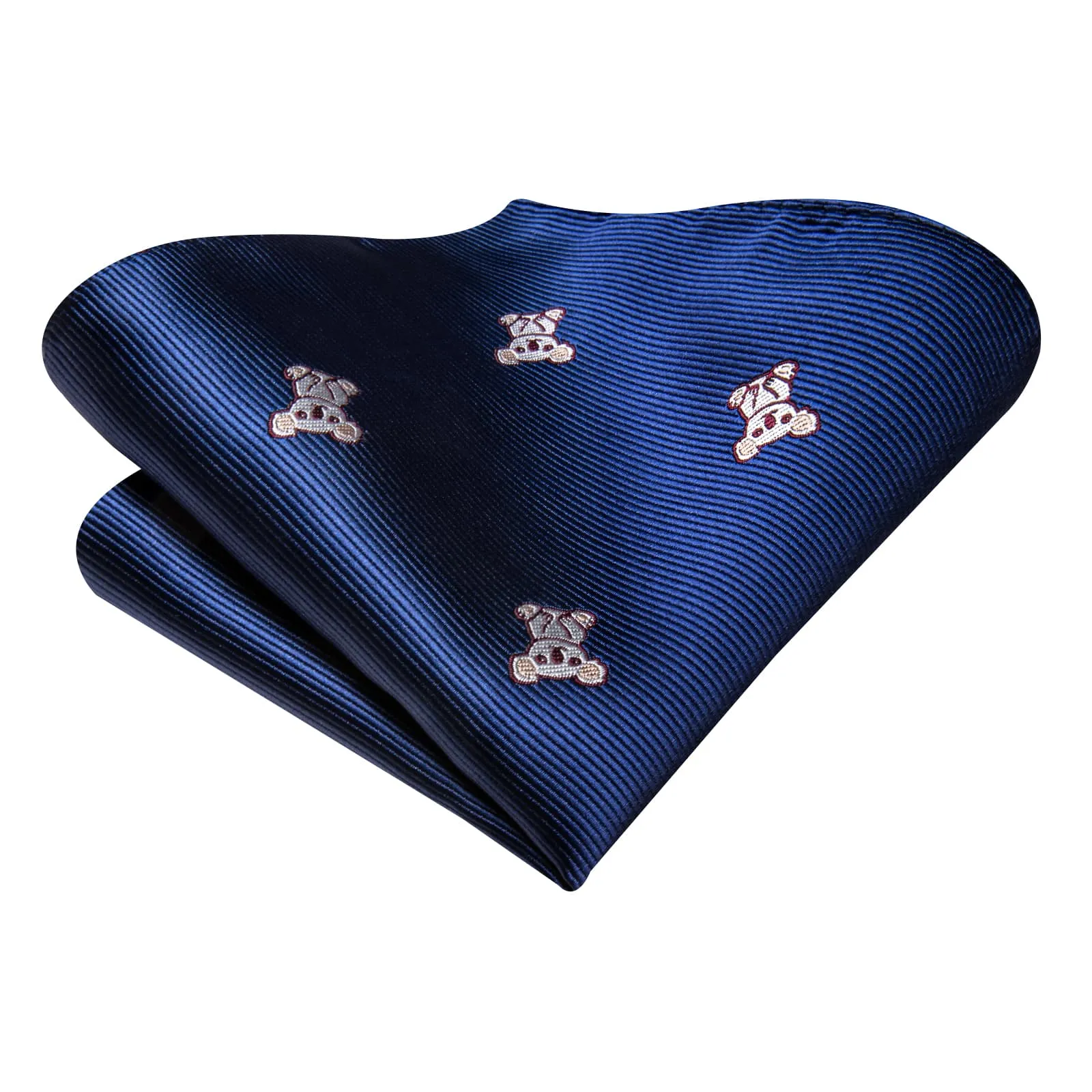 Hi-Tie Deep Blue Bear Novelty Pattern Silk Mens Tie Pocket Square Cufflinks Set