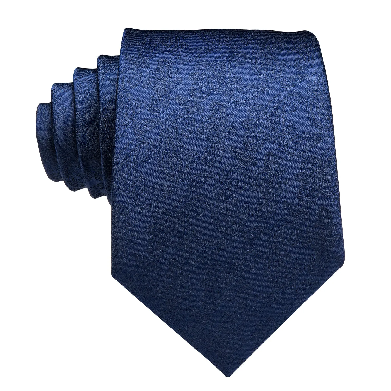 Hi-Tie Deep Blue Necktie Paisley Silk Tie Pocket Square Cufflinks Set