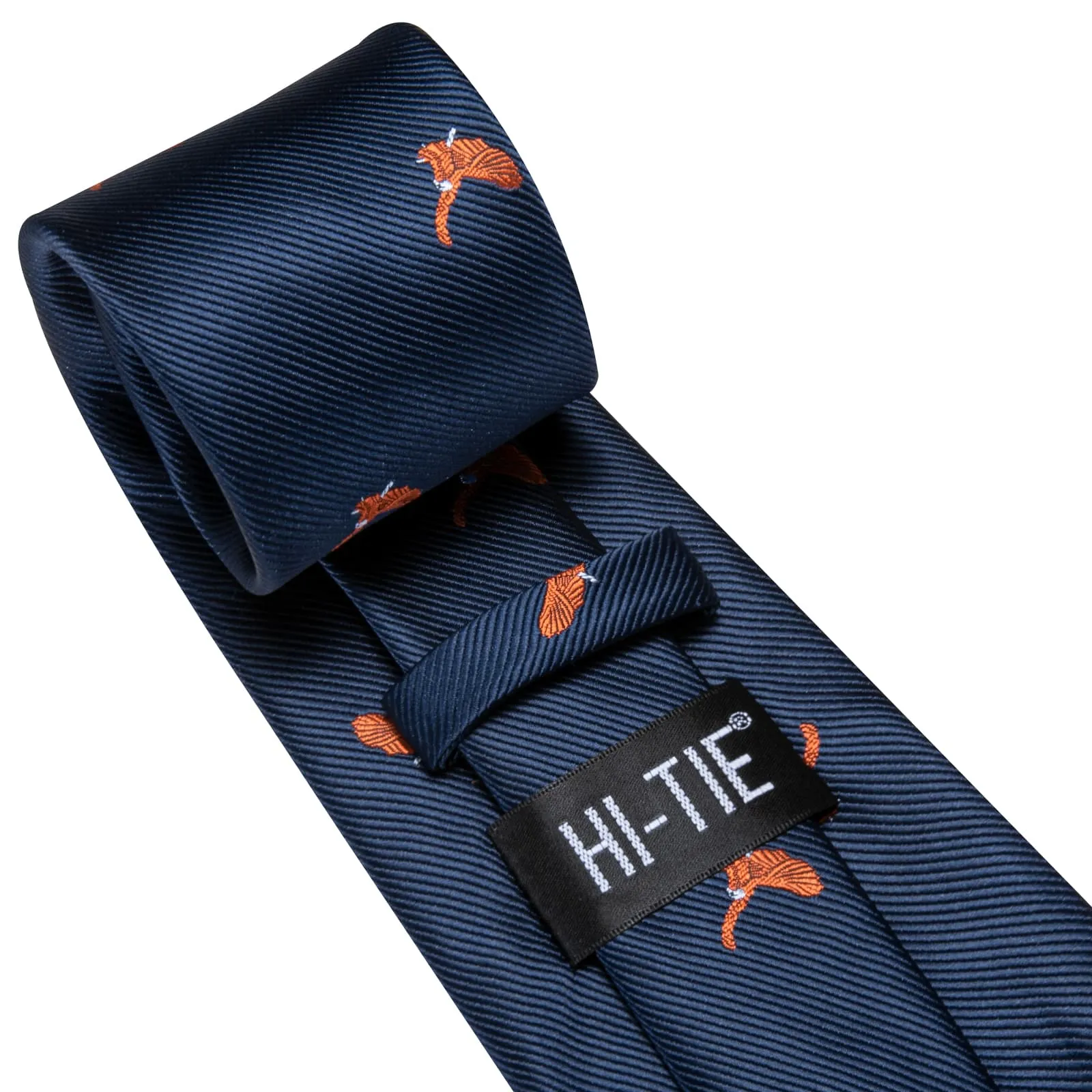 Hi-Tie Deep Blue Orange Birds Novelty Silk Mens Tie Pocket Square Cufflinks Set