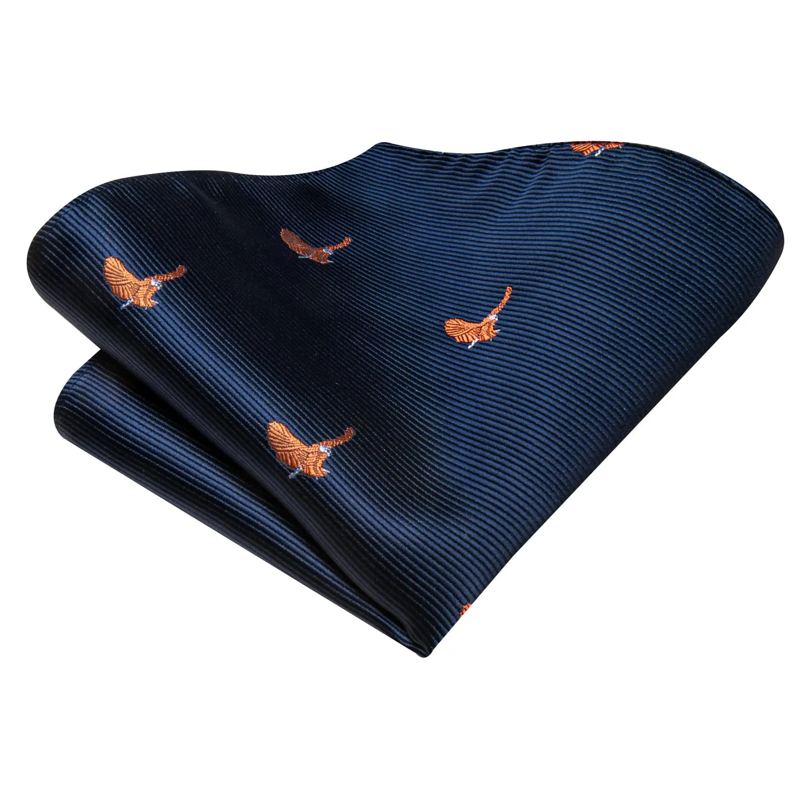 Hi-Tie Deep Blue Orange Birds Novelty Silk Mens Tie Pocket Square Cufflinks Set