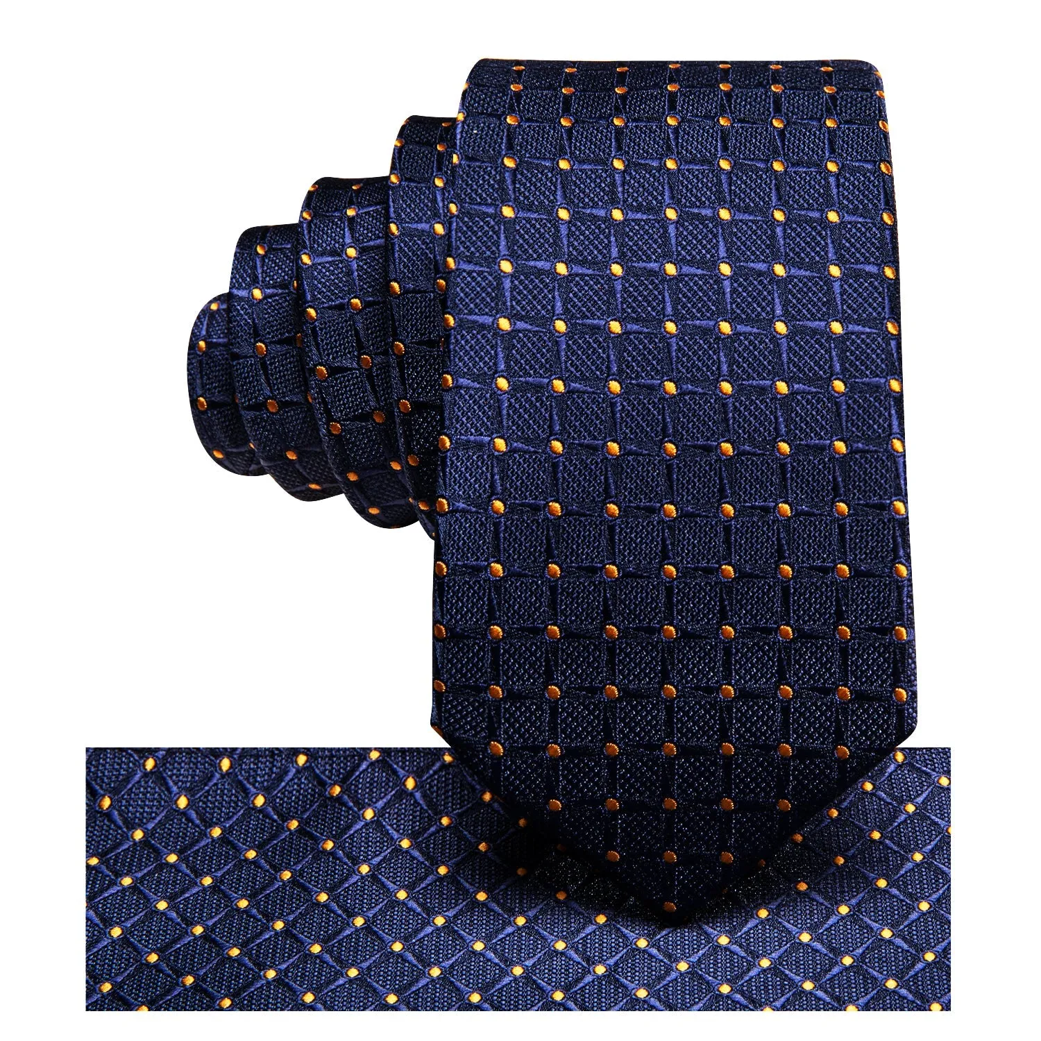 Hi-Tie Deep Blue Plaid Poirot Necktie Ring Pocket Square Cufflinks Set