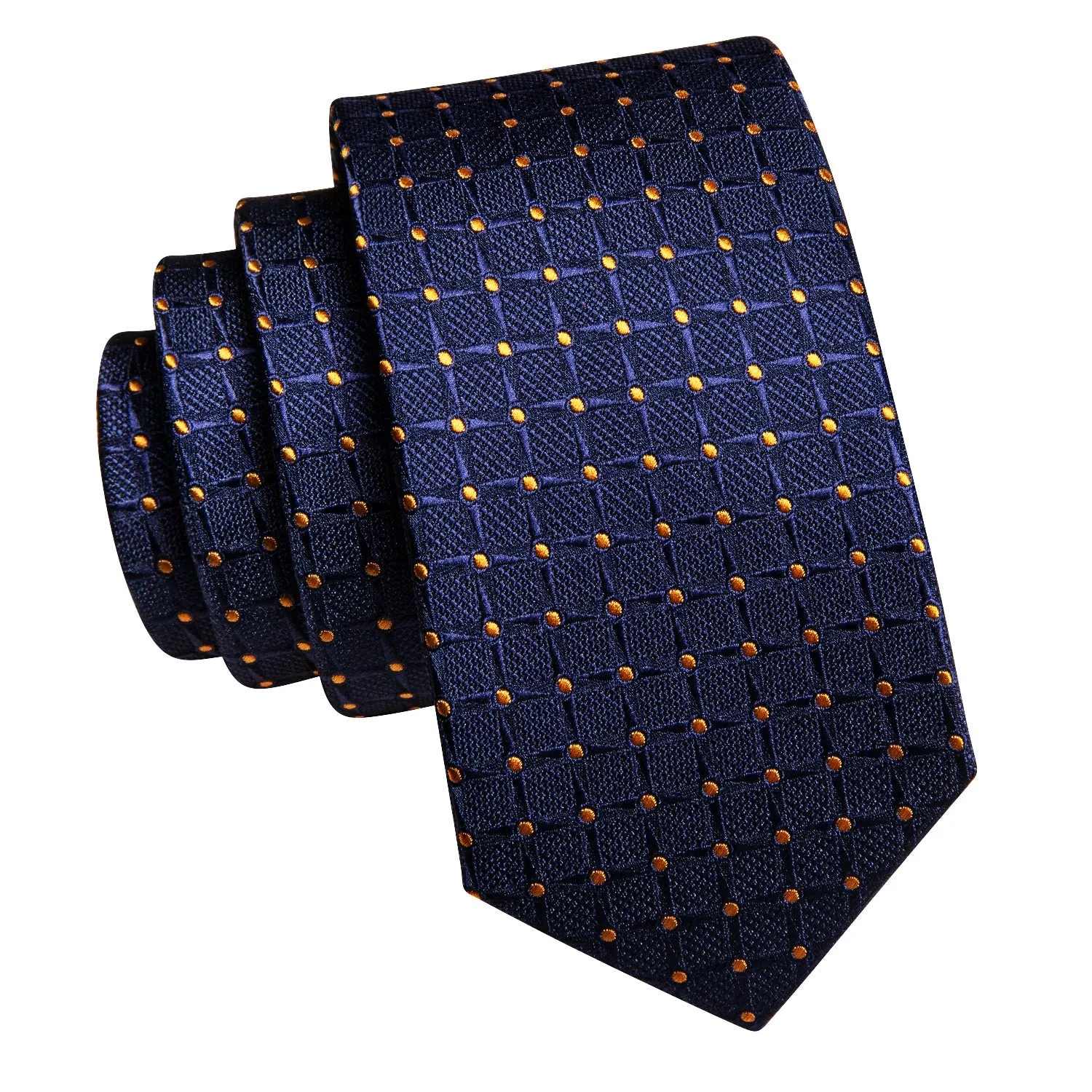 Hi-Tie Deep Blue Plaid Poirot Necktie Ring Pocket Square Cufflinks Set