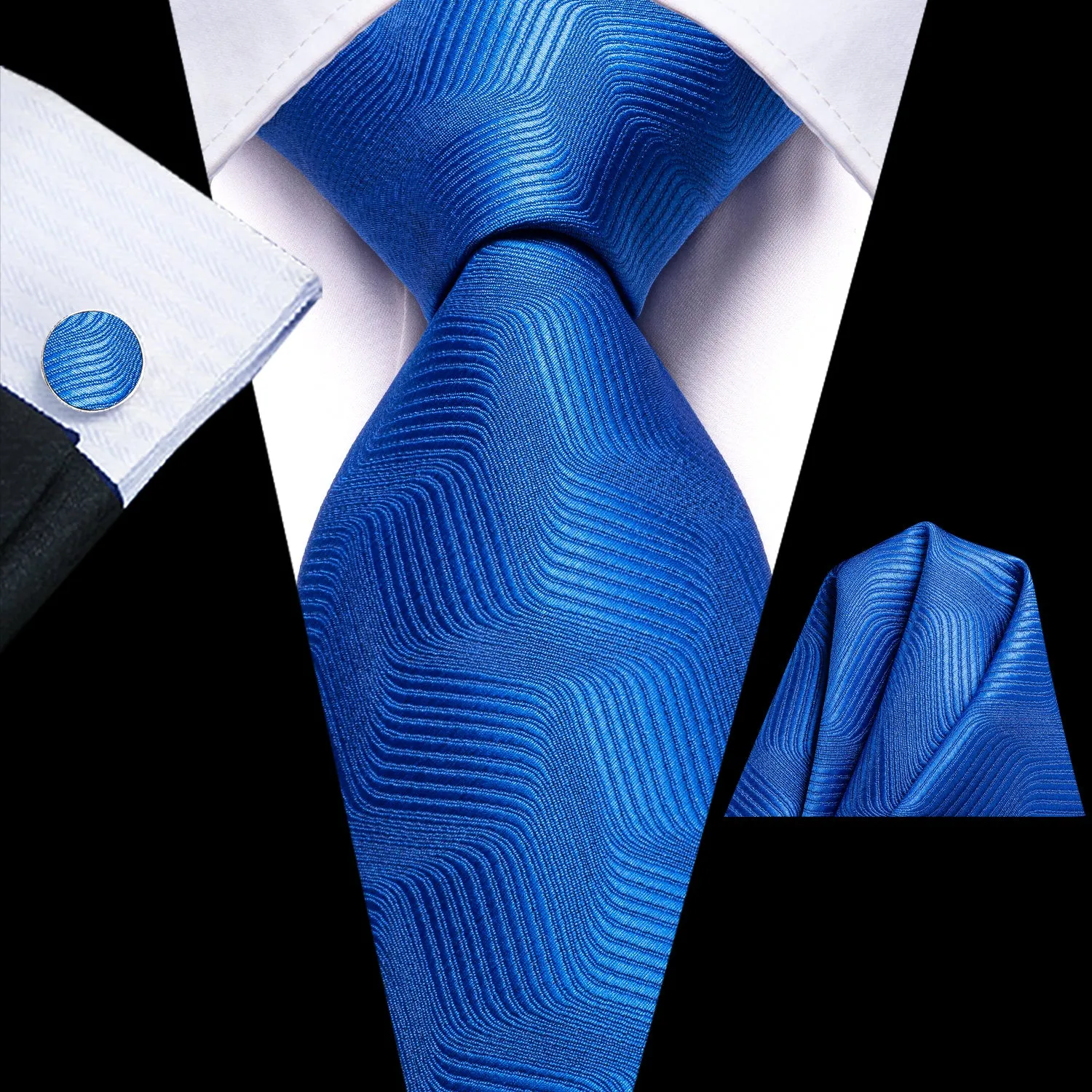 Hi-Tie Dodger Blue Necktie Stripes Novelty Tie Hanky Cufflinks Set