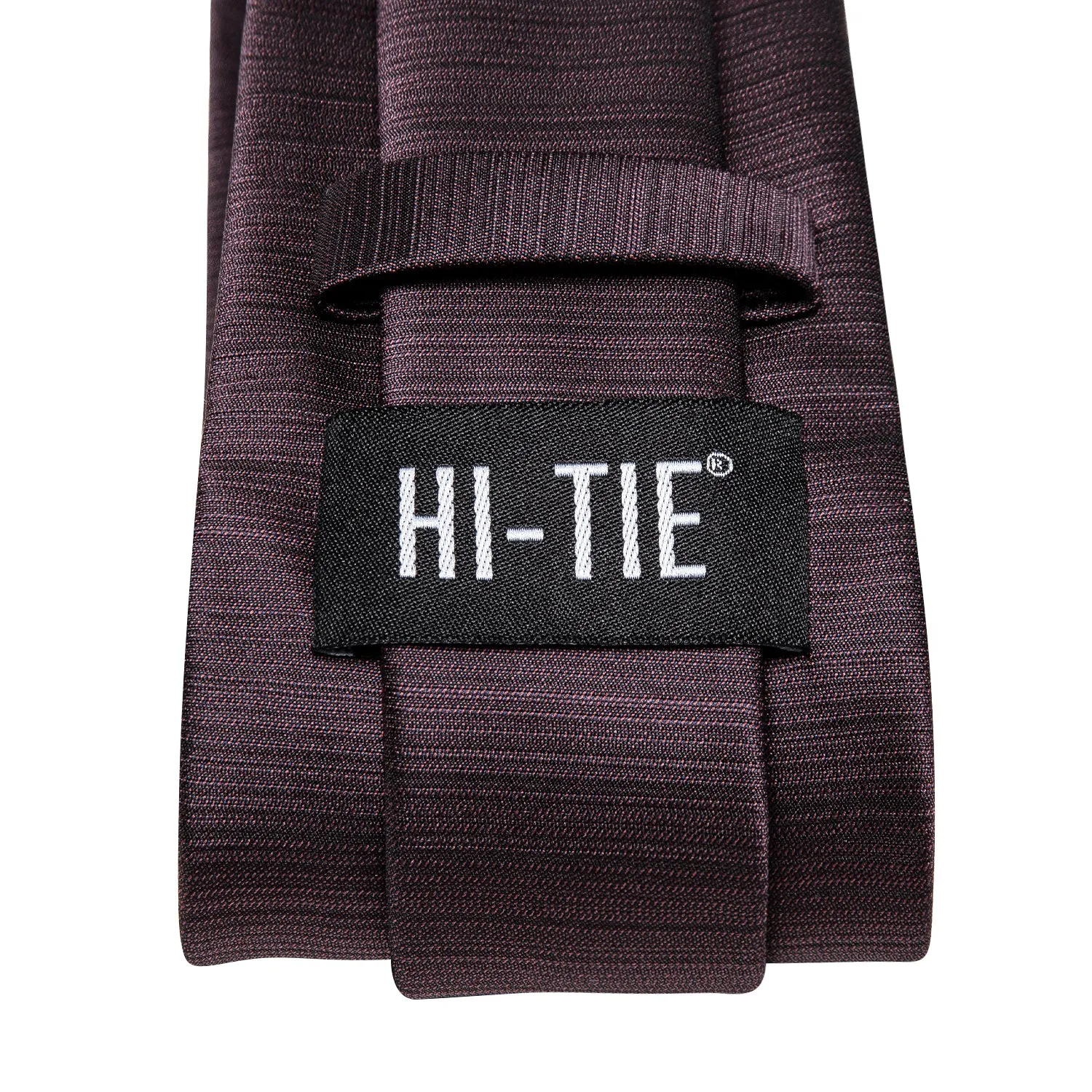 Hi-Tie Eggplant Red Brown Solid Necktie Pocket Square Cufflinks Set