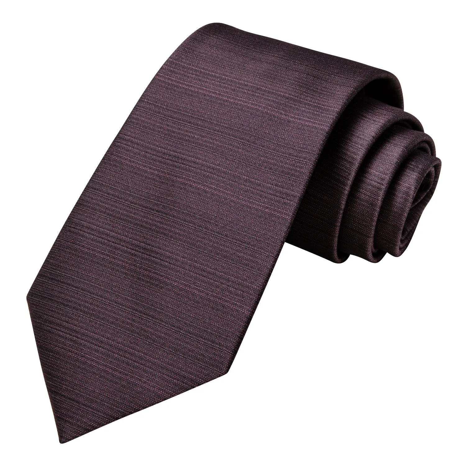 Hi-Tie Eggplant Red Brown Solid Necktie Pocket Square Cufflinks Set