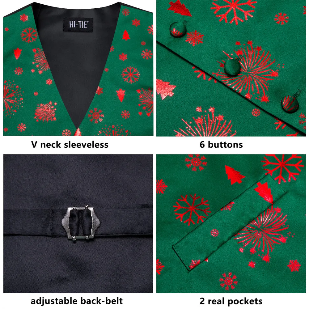 Hi-Tie Green Red Christmas Elements Vest Necktie Bowtie Set