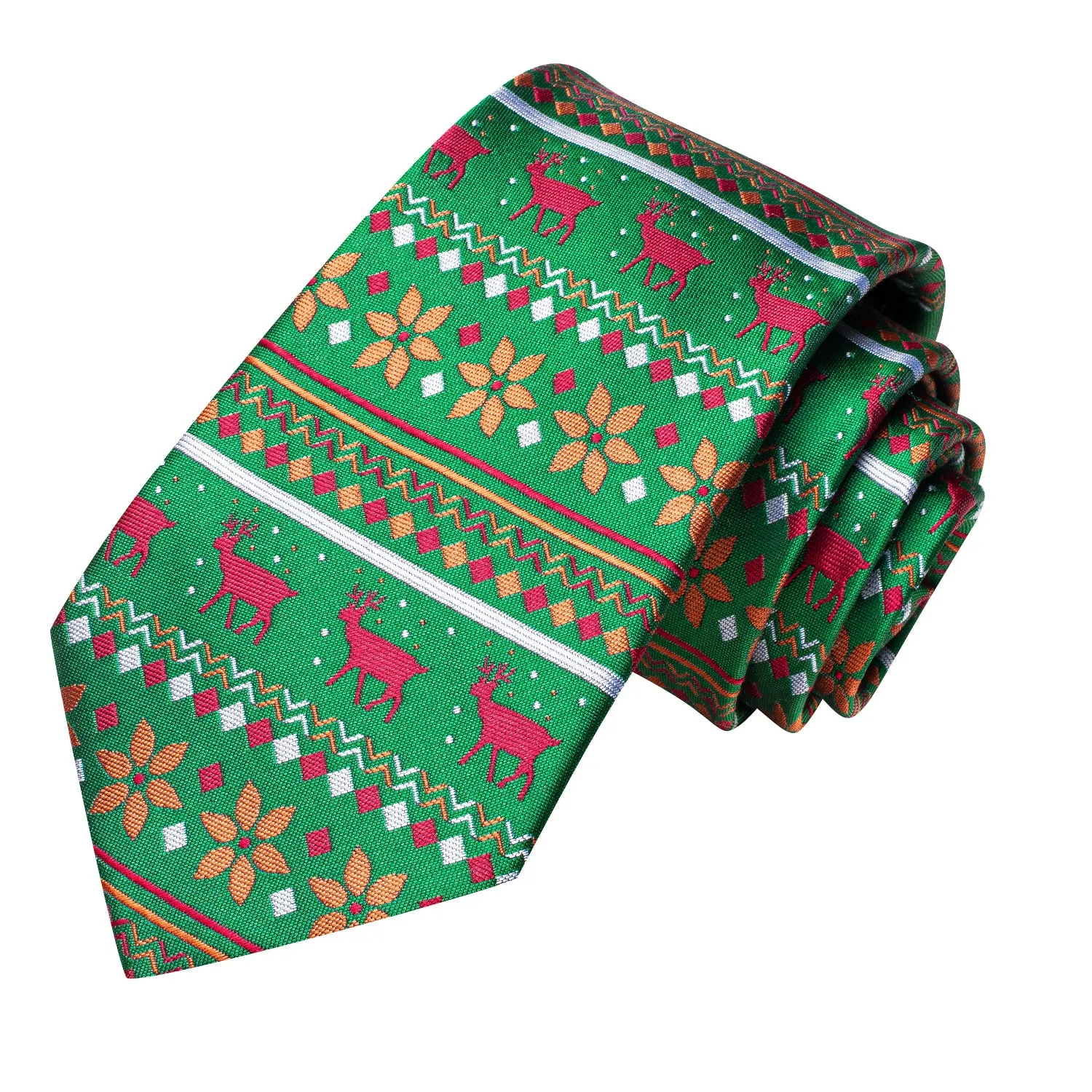 Hi-Tie Green Red Orange Novelty Necktie Pocket Square Cufflinks Set