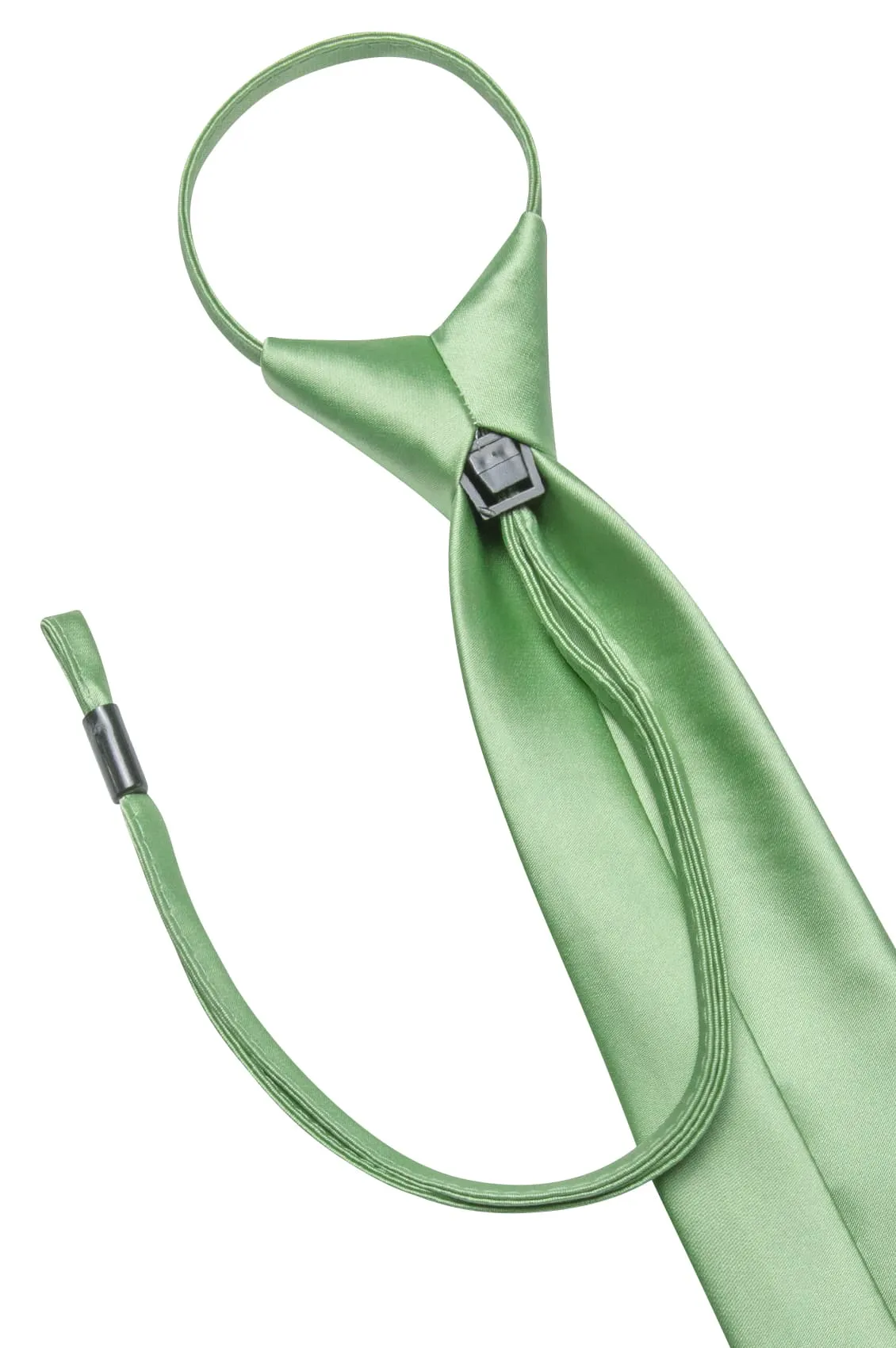 Hi-Tie Light Green Ties Men's Zipper Satin Solid Pre-Tied Necktie Set