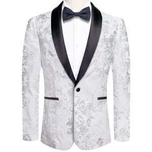 Hi-Tie Luxury White Grey Floral Men's Suit Set