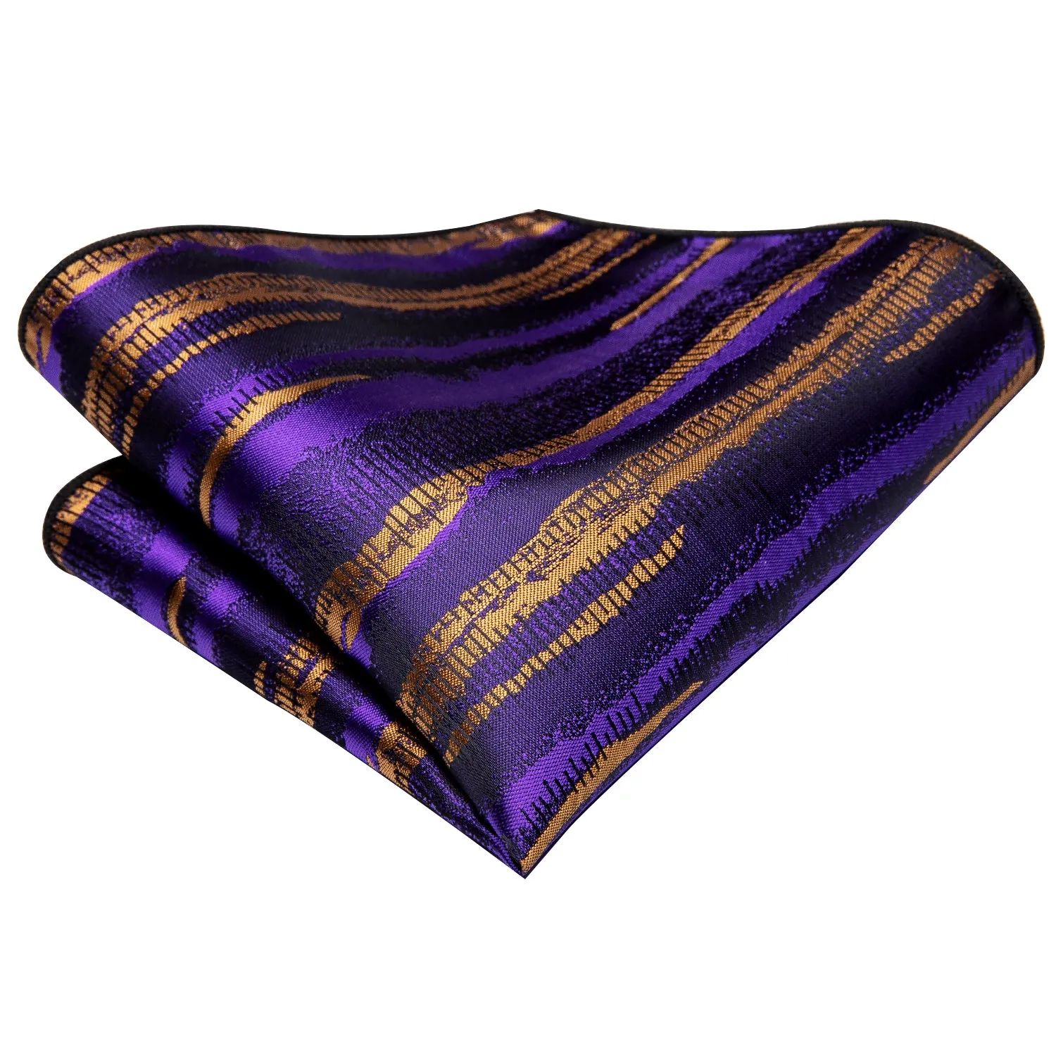 Hi-Tie Mens Purple Goldenrod Stiped Tie Pocket Square Cufflinks Set