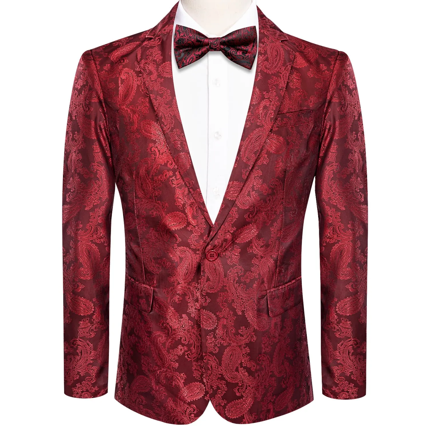 Hi-Tie Notched Lapel Blazer Red Men's Wedding Paisley Top Men Suit