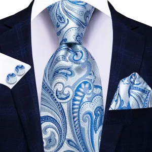 Hi-Tie Paisley Tie Sky Blue Silk Necktie for Men