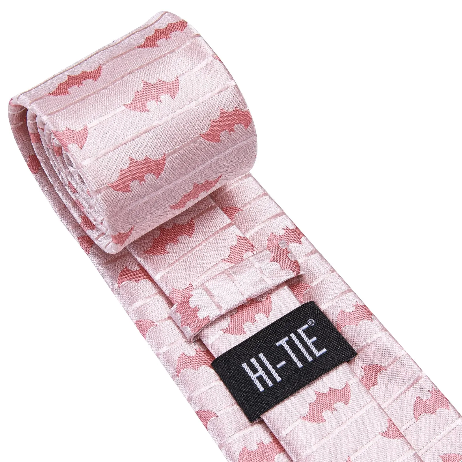 Hi-Tie Pink Tie Jacquard Bat Novelty Mens Necktie Hanky Cufflinks Set