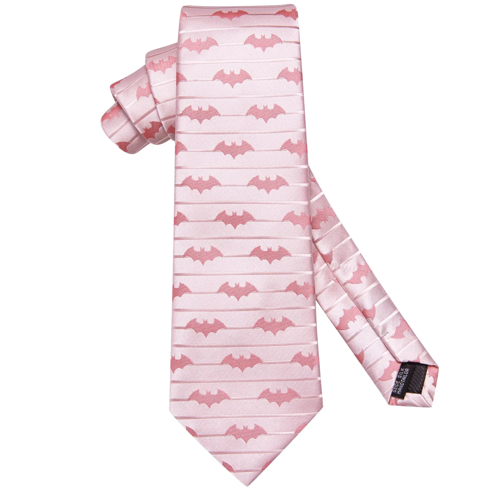 Hi-Tie Pink Tie Jacquard Bat Novelty Mens Necktie Hanky Cufflinks Set