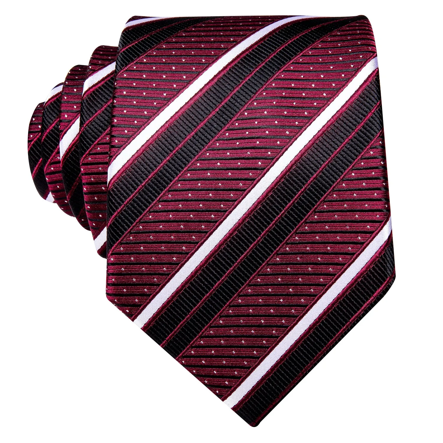 Hi-Tie Red Necktie Black White Stripes Tie Pocket Square Cufflinks Set