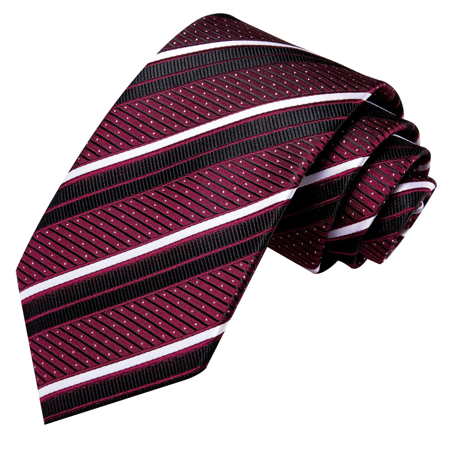 Hi-Tie Red Necktie Black White Stripes Tie Pocket Square Cufflinks Set