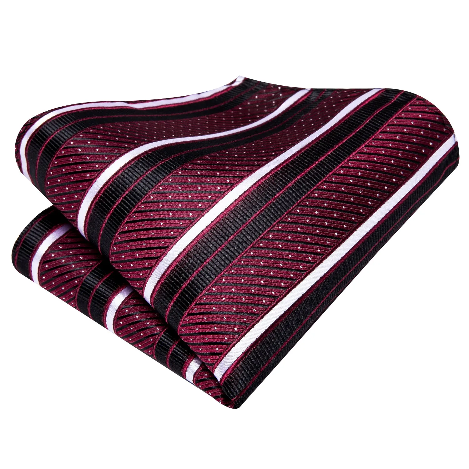 Hi-Tie Red Necktie Black White Stripes Tie Pocket Square Cufflinks Set