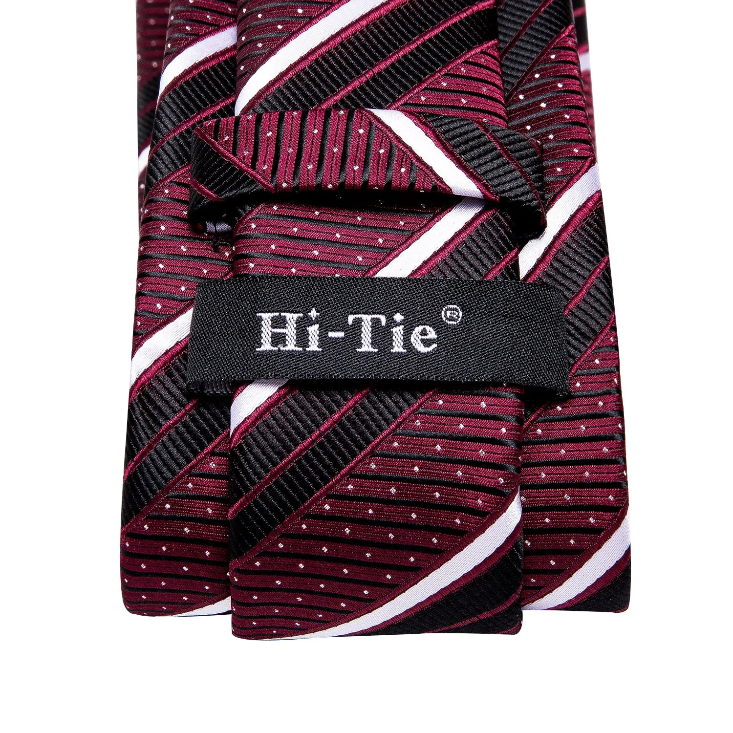 Hi-Tie Red Necktie Black White Stripes Tie Pocket Square Cufflinks Set