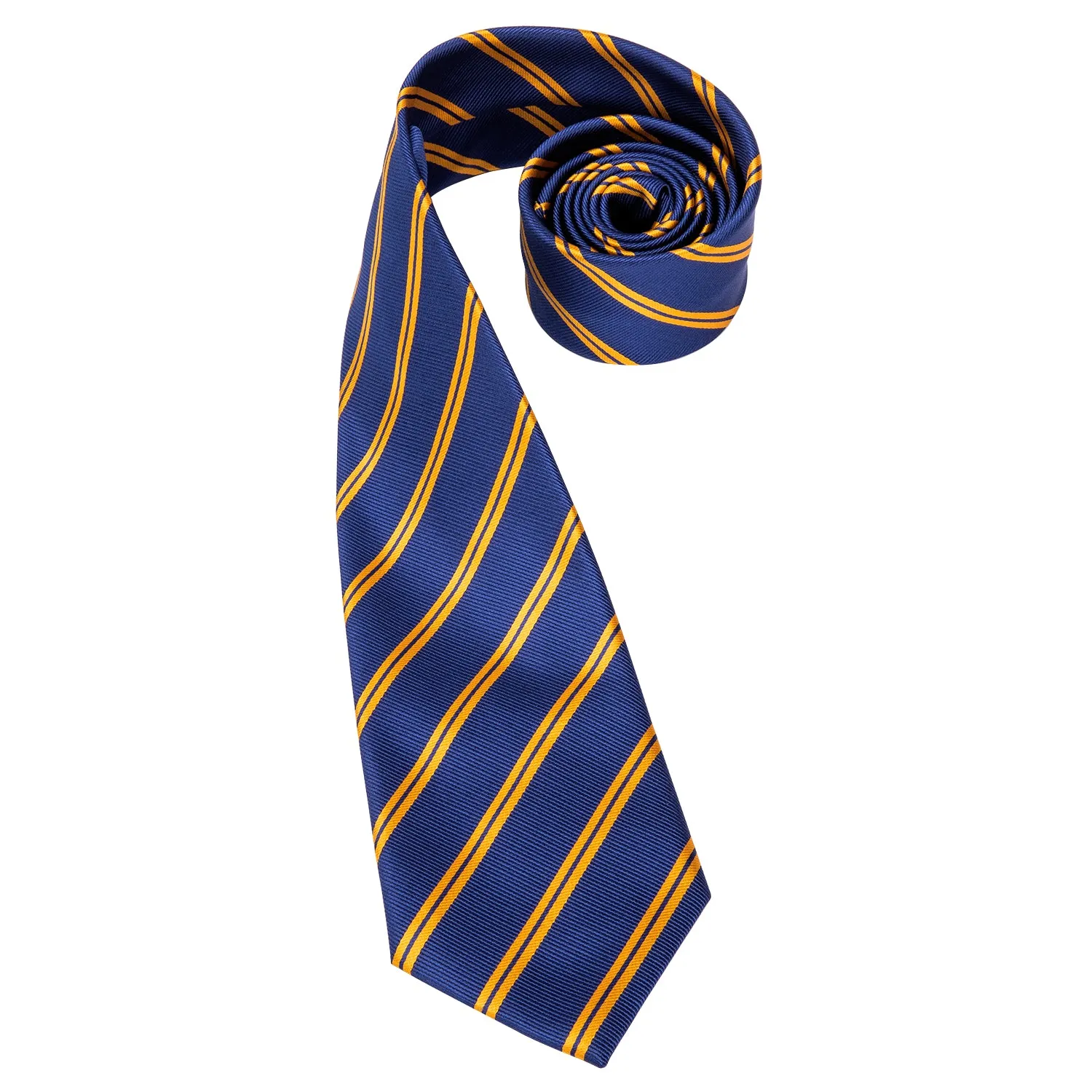 Hi-Tie Shining Blue Yellow Striped Necktie Pocket Square Cufflinks Set